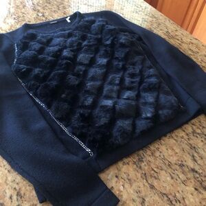 Elie Tahari Black Fur Sweater